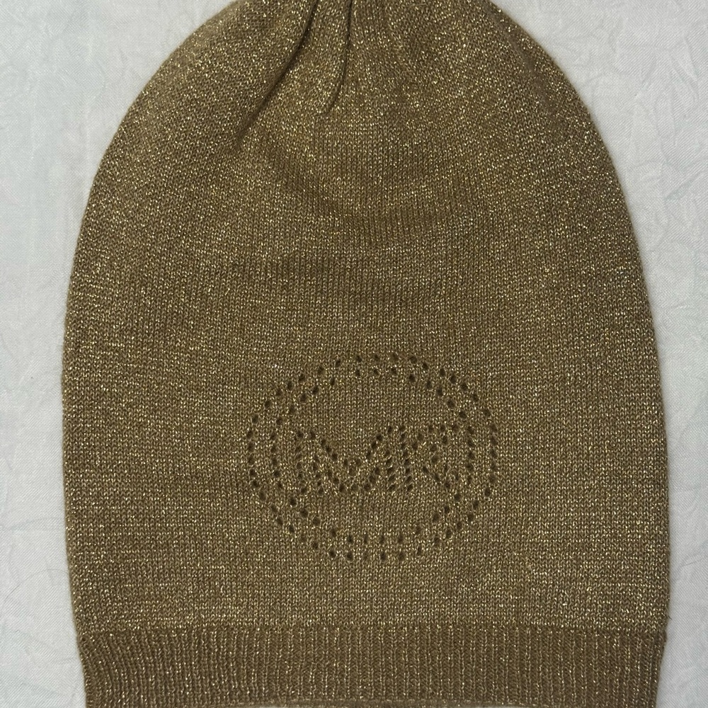 Gold Metallic Beanie with Perforated “MK” Micael Kors Logo